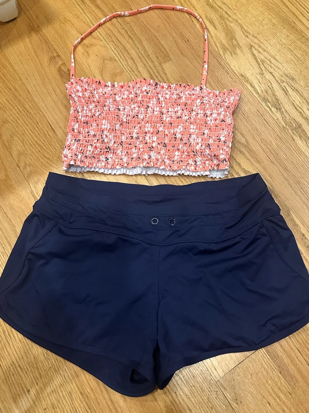 Athleta Small Navy Performance Swim Shorts and Halter Tube top